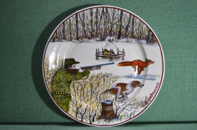 Фарфоровая настенная тарелка "Охота на лис". Авторская работа, Андрей Галавтин.