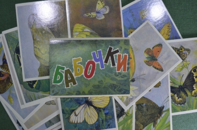 Набор открыток "Бабочки". Описания на обороте. Полный комплект, 16 штук. 1975 год, СССР.