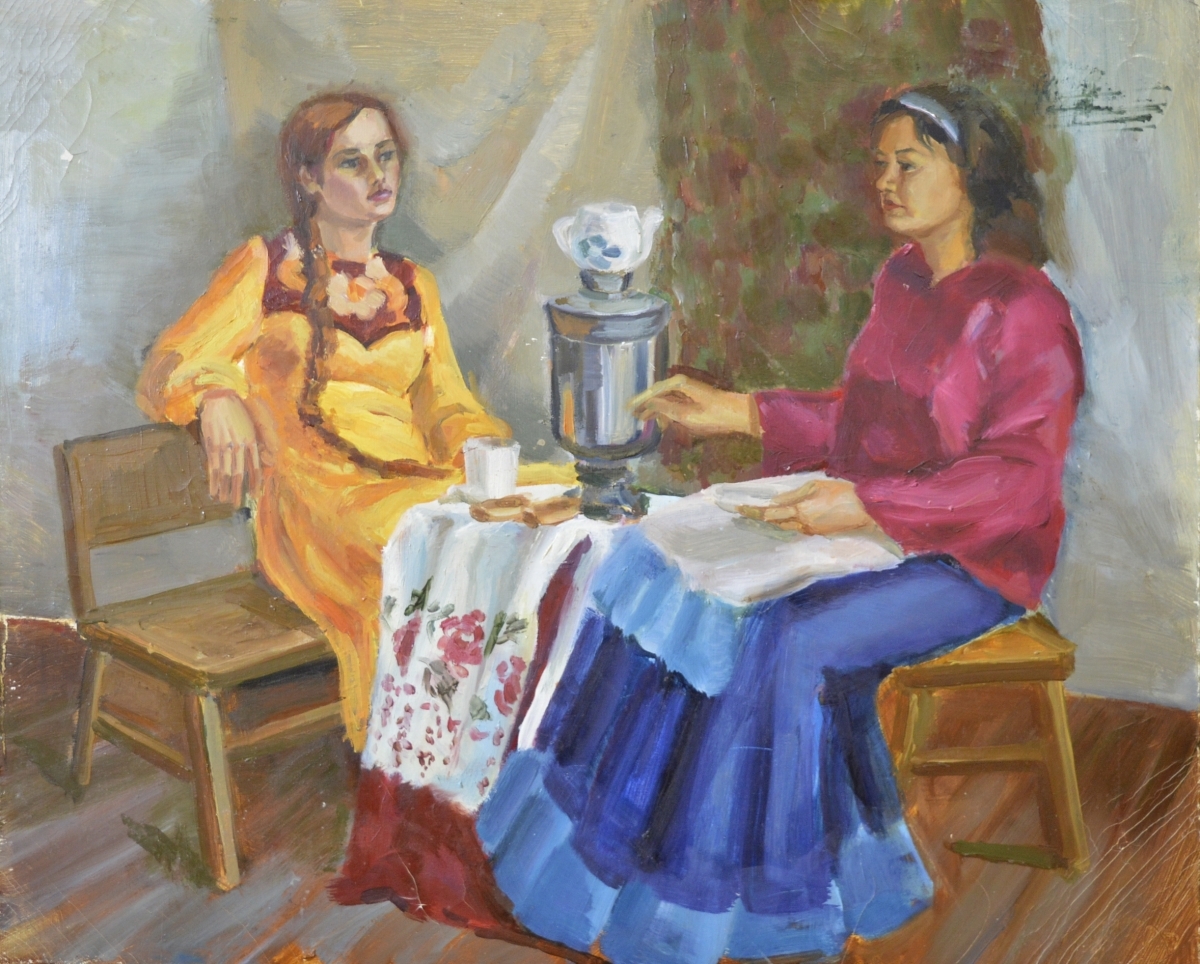 Сидела за самоваром. Картины Юлии бакаевой чаепитие. Картины Анны Боганис . Чаепитие.