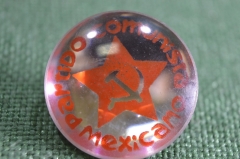 Значок "Коммунистическая партия Мексики". Patido comunista mexicano. Стекло, заколка. Мексика.