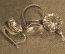 Серьги и кольцо, комплект. Прозрачные розовые граненые камушки. Винтаж времен СССР.