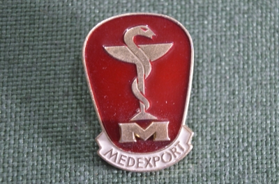 Знак, значок "Medexport". Красный. Медэкспорт. СССР.