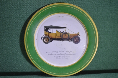 Винтажная тарелка с изображениям автомобиля Amédée Bolee 1912 года. Рекламный подарок Рено. Франция.