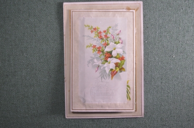 Миниатюрная старинная открытка. Раскладная, трехмерная. Куст роз, птичка. Конец XIX века, Германия.
