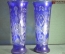 Парные высокие вазы, синее стекло. Гранение. Вторая половина XX века, СССР.