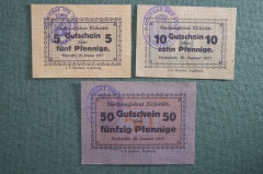 Нотгельды Айхштетт (3 штуки) Stadtmagistrat Eichstätt. Gutschein. 20 января 1917 года, Германия.