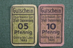 Нотгельды города Данненберг (2 штуки). Dannenberg, Нижняя Саксония, Германия. 1 января 1923 года.
