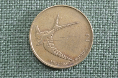 2 толара, Словения, ласточка. 2 tolarja, Republika Slivenija, Hirundo Rustica. 1994 год. 