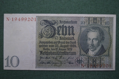 Банкнота 10 марок 1929 года, Германия, Веймарская республика. Альбрехт Даниель Тэер.