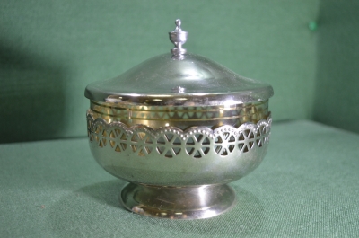 Конфетница, сахарница мельхиоровая, стекло. СССР.