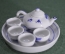 Набор посуды миниатюрный, кукольный. Поднос, чайник и 4 чашечки. Фарфор, японский стиль.