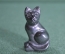Фигурка, статуэтка "Кошка, котенок". Миниатюра, резьба по камню. Гематит.