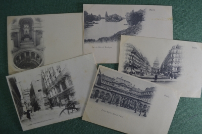 Старинные открытки, Париж, Франция (5 штук). Paris. Виды и архитектура. Начало XX века.
