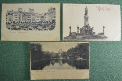Старинные открытки, Варшава, Польша (3 штуки). Warszawa. Виды и памятники. Начало XX века.