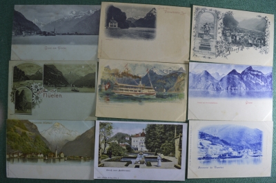 Старинные открытки, Европа, Привет из... (9 штук). Виды и озера. Начало XX века.