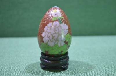Яйцо на подставке "Цветы". Латунь. Клуазоне. Перегородчатая эмаль. Старый Китай. 1950-е годы. #3