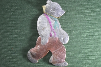 Елочная игрушка "Медведь, Мишка в штанишках". Картонаж, фольга. СССР.