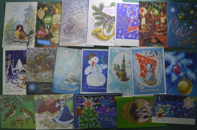 Новогодние открытки СССР, подборка (19 штук, чистые). Новый год, Дед Мороз, Снегири, Елка.