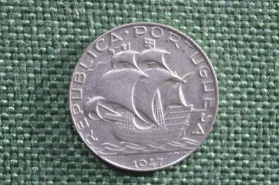Монета 2.50 эскудо 1947 года. Республика Португалия, Republica Portuguesa. Серебро.