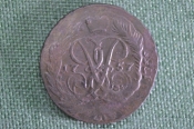 Монета 2 копейки 1757 (1755) года. Медь. Двойной перечекан. Крестовик, облачник. Царская Россия.