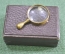 Старинная миниатюрная лупа, в коробочке. Латунь, стекло.