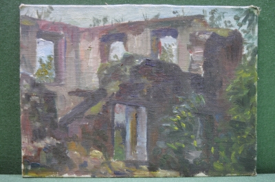 Картина "Заброшенный дом". Масло, холст на картоне. Автор неизвестен.