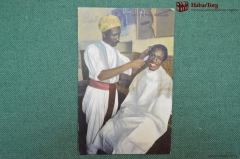 Колониальная открытка, местный парикмахер. Марокко, Африка. Стрижка. "Coiffeur marocain"