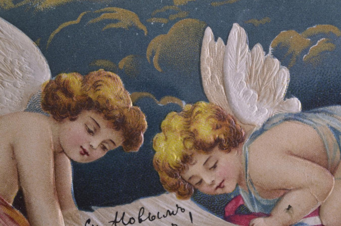 Старинные открытки Пасха ангела, держащего лилии