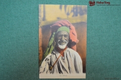 Колониальная открытка, веселый старик, бедуин в головном уборе. Северная Африка."Bedouin"