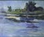 Картина "Рыбалка на озере". Масло, картон. Художник И. Сорокин. 1970-е годы.
