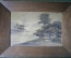 Картина старинная на ткани "Китайский пейзаж" #1. Ткань, краска. В рамке за стеклом. Китай.