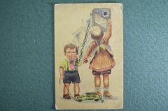 Открытка, почтовая карточка "Алло, Аллло!". Худ. Кузьмин. Москва, 1947 год.
