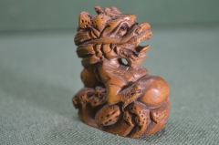 Статуэтка фигурка деревянная "Дракон". Резьба. Дерево. Азия. 