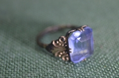 Кольцо женское с синим камнем. Серебро 875 проба. СССР.