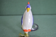Игрушка елочная стеклянная "Пингвин, пингвиненок". Стекло, прищепка. #1. СССР.