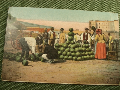 Открытка "Арбузный рынок". Mercato di Cocomeri. Е. Рагозино. Галерея Умберто, Неаполь. #O4