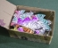 Елочные игрушки, картонаж. Набор в коробке, 57 штук. Рыба, мышка, козлик, птица. Осташево, СССР.