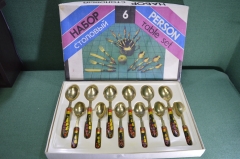 Набор Ножи Ложки Вилки "Хохолома Труд Вача". Роспись. 24 предмета в коробке. СССР.