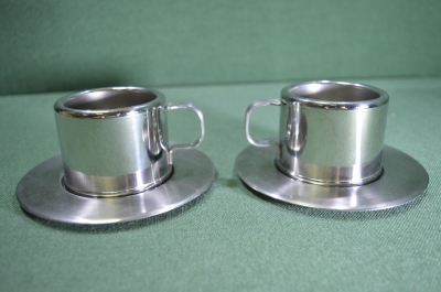 Чашки кружки чайные кофейные пары походные "Tramontina". 2 штуки. Сталь. Бразилия.