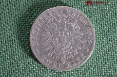 Монета 2 Марки 1876 года, G. Баден, серебро. Фридрих I. Германская Империя. Zwei mark.