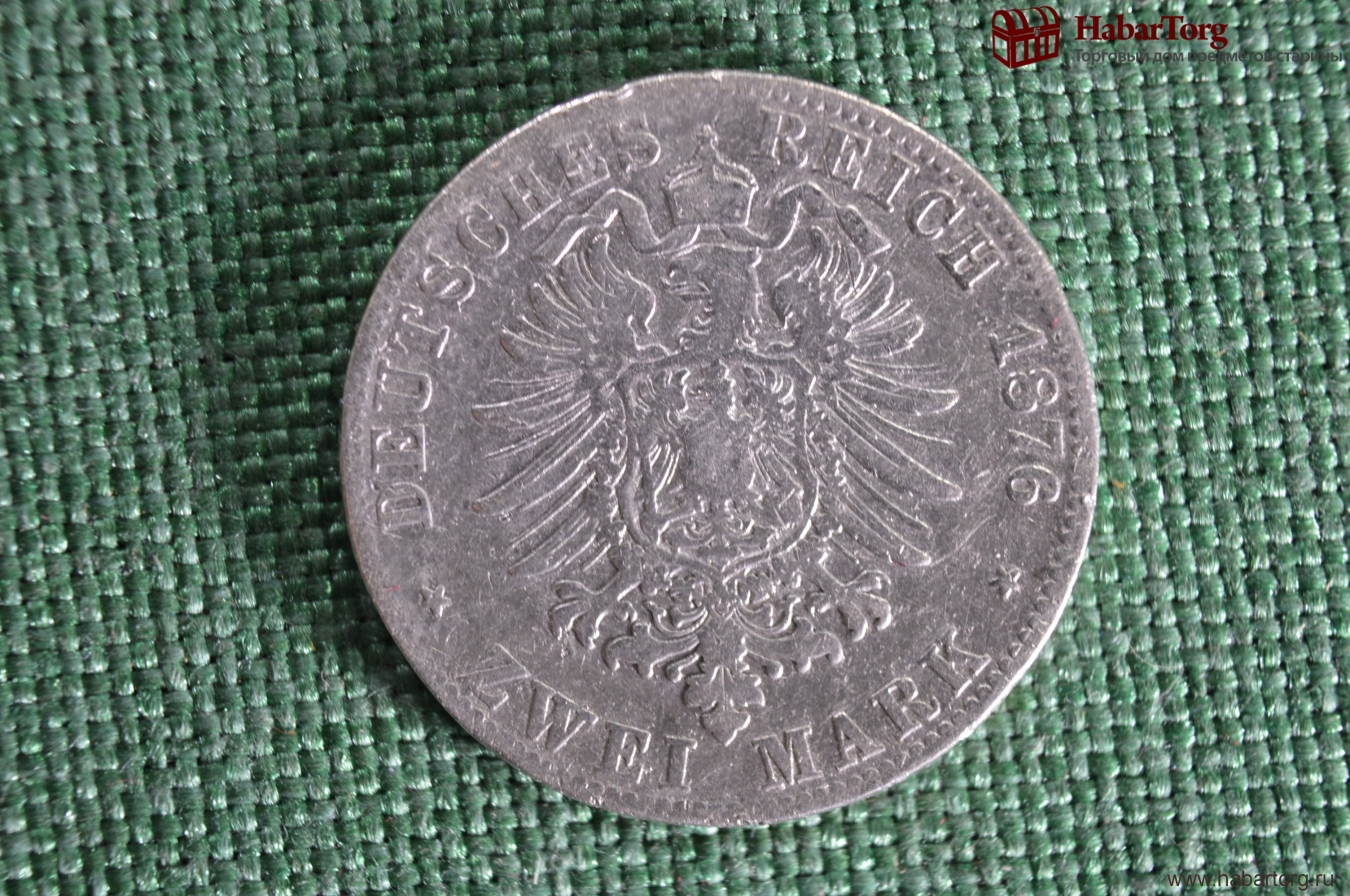 1876 2. Zwei mark baden монета. 2 марки 1876 год.