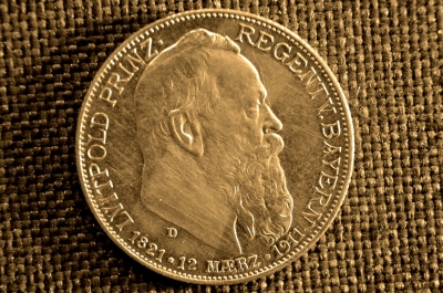 2 Марки 1911 года, D. Германская империя, Бавария, серебро. Луитпольд Баварский