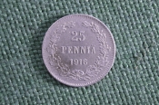 Монета 25 пенни 1916 года. Серебро. Финляндия. Царская Россия. XF