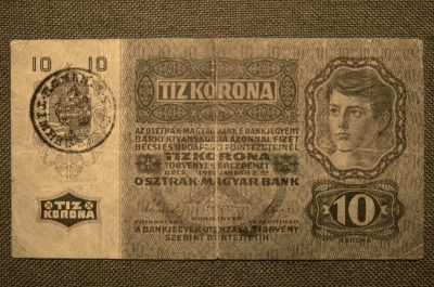 10 крон,  Румыния, Штамп на Австро-венгерских банкнотах 1919г.