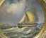 Картина круглая интерьерная иллюминатор "Корабль Парусник". Дерево. Масло. 