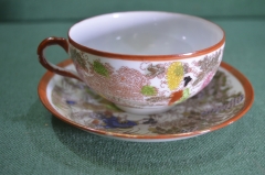 Чайная пара чашка с блюдцем "Шинуазри". Тонкий фарфор. Роспись. Китай. 2-ая половина 20-го века.