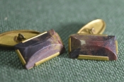 Запонки мужские. Прямоугольные, с цепочкой. Вставка - камень. Винтаж.