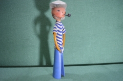 Игрушка, статуэтка деревянная "Матрос, боцман с трубкой, моряк". 32 см. дерево, материя. СССР.