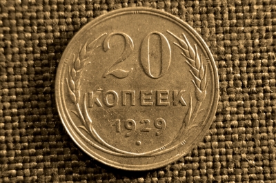 20 копеек 1929 года. СССР, серебро.