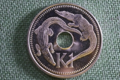 Монета 1 кина, Папуа Новая Гвинея, 2005 год. Крокодилы. Papua New Guinea.
